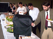 Attendees in line at the dinner buffet